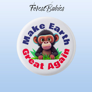 Monkey, Make Earth Great Again, Cute Environmental 3 Cm Round Badge