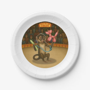 Monkey making balloon animals paper plate