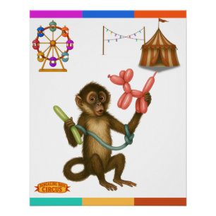 Monkey making balloon animals poster