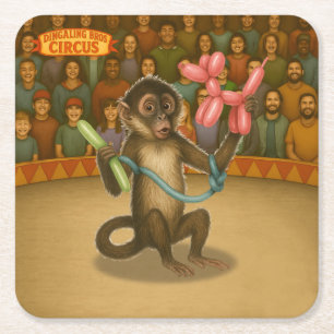 Monkey making balloon animals square paper coaster