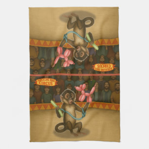 Monkey making balloon animals tea towel