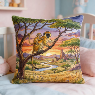 Monkey Mama And Baby Safari Animals Cushion