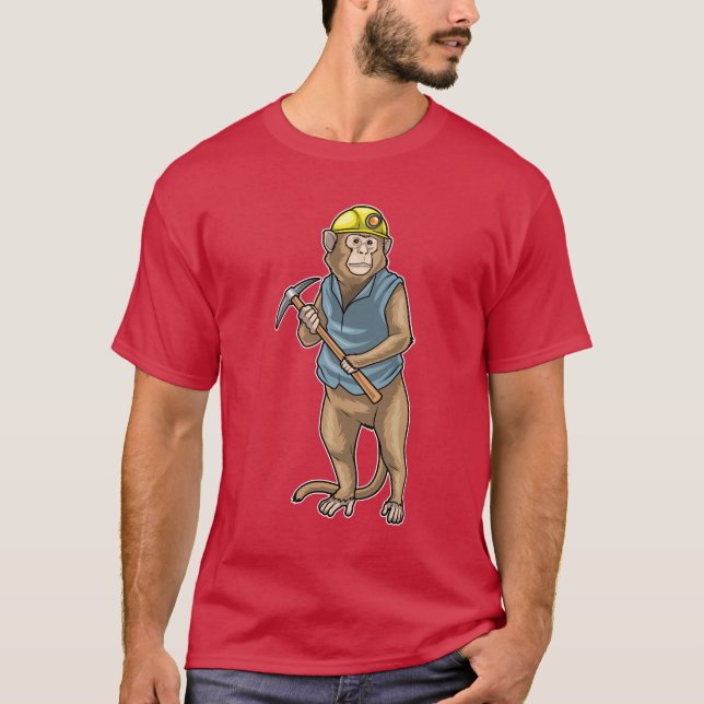 Monkey Miner Pickaxe Mining T-Shirt (Front)