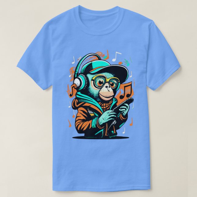Monkey Music Colourful Musicians Animal Theme Anim T-Shirt (Design Front)