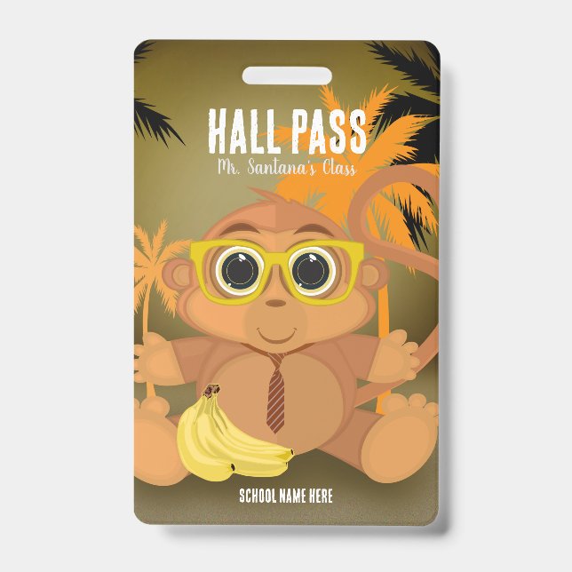 Monkey Nerd Hall Pass Badge ID Badge (Front)
