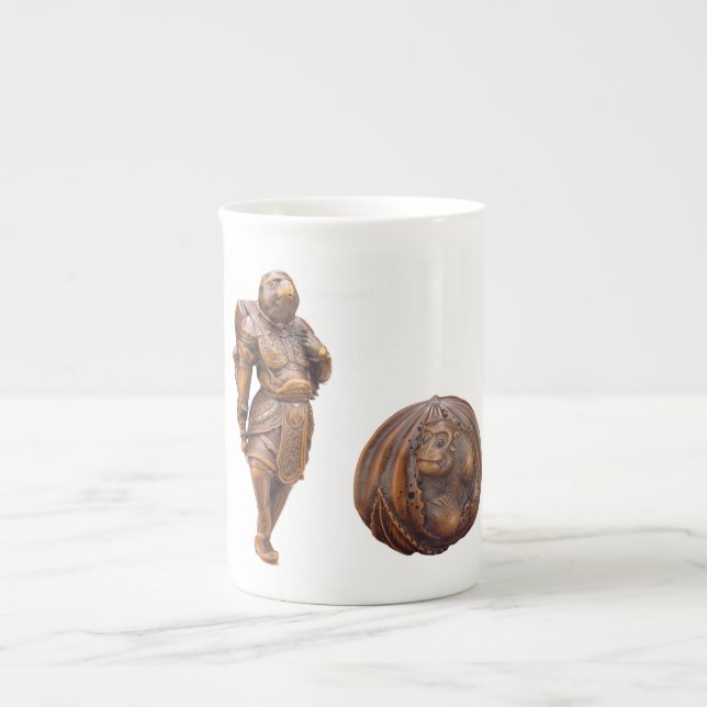 Monkey Netsuke Porcelain Mug (Front)