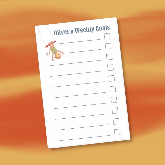Monkey on a Trapeze Kid Weekly Goals Notes (Cute monkey sticky notes for kids to keep track of their weekly goals . )