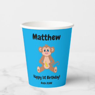 Monkey on Blue Paper Cups