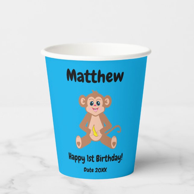 Monkey on Blue Paper Cups (Front)