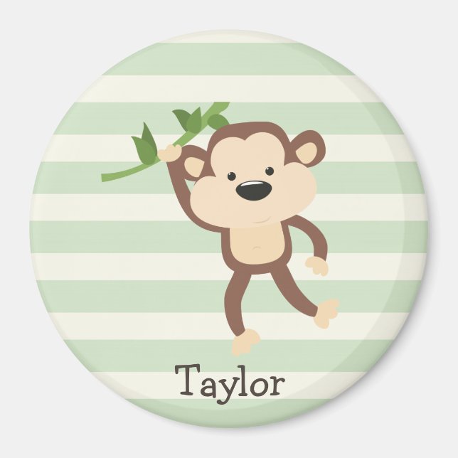 Monkey on Pastel Green Stripes Magnet (Front)