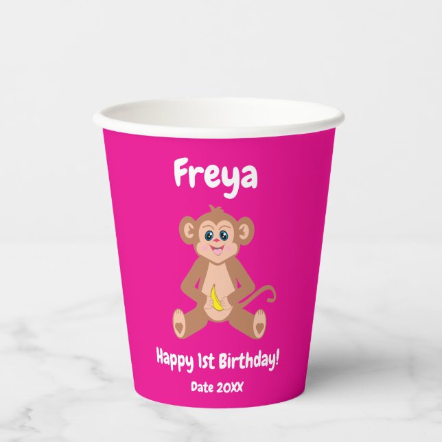 Monkey on Pink Paper Cups (Front)