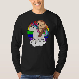 Monkey On Unicorn Rainbow Animals Sweet Monkey Uni T-Shirt