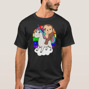 Monkey On Unicorn Rainbow Animals Sweet Monkey Uni T-Shirt