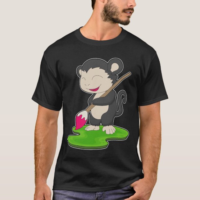 Monkey Painter Paintbrush Painting T-Shirt (Front)