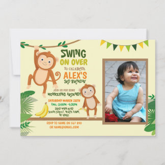 Monkey Party Birthday Swing Photo Yellow Invitation