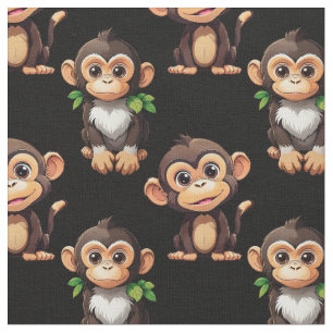 Monkey Pattern Design Black Fabric