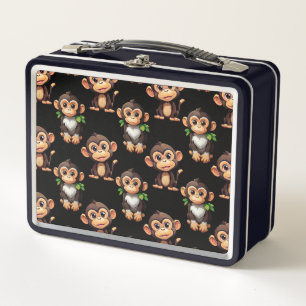 Monkey Pattern Design Black Metal Lunch Box