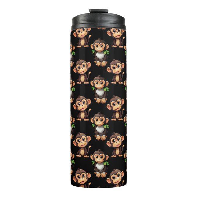 Monkey Pattern Design Black  Thermal Tumbler (Front)
