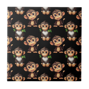 Monkey Pattern Design Black Tile