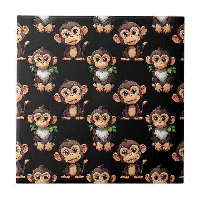 Monkey Pattern Design Black  Tile (Front)