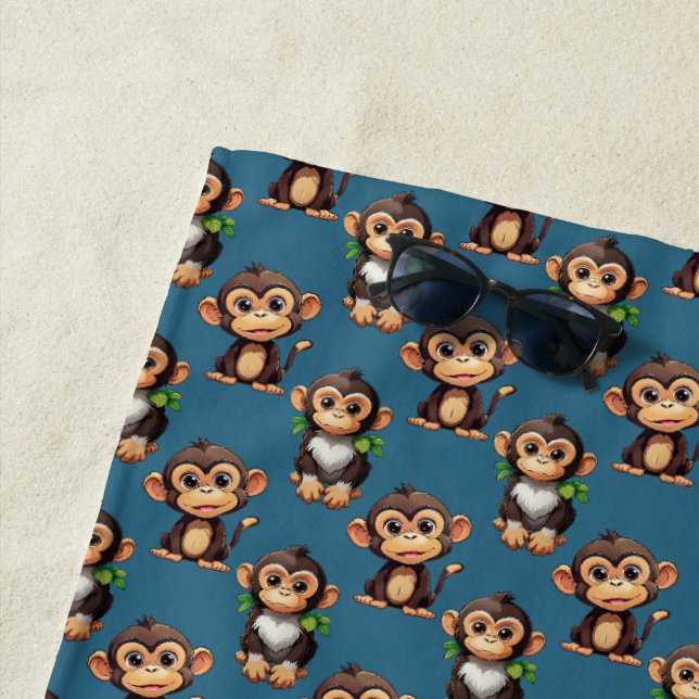 Monkey Pattern Design Blue  Beach Towel (In Situ)