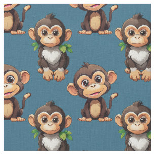 Monkey Pattern Design Blue  Fabric