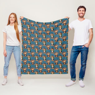 Monkey Pattern Design Blue Fleece Blanket