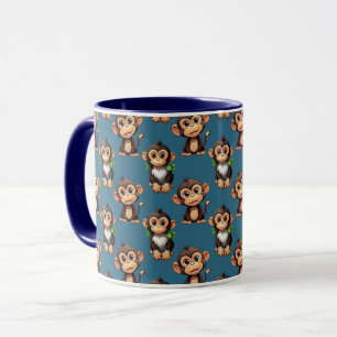 Monkey Pattern Design Blue Mug
