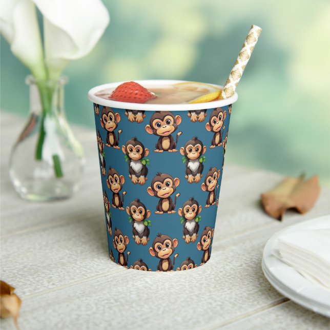 Monkey Pattern Design Blue  Paper Cups (Insitu)