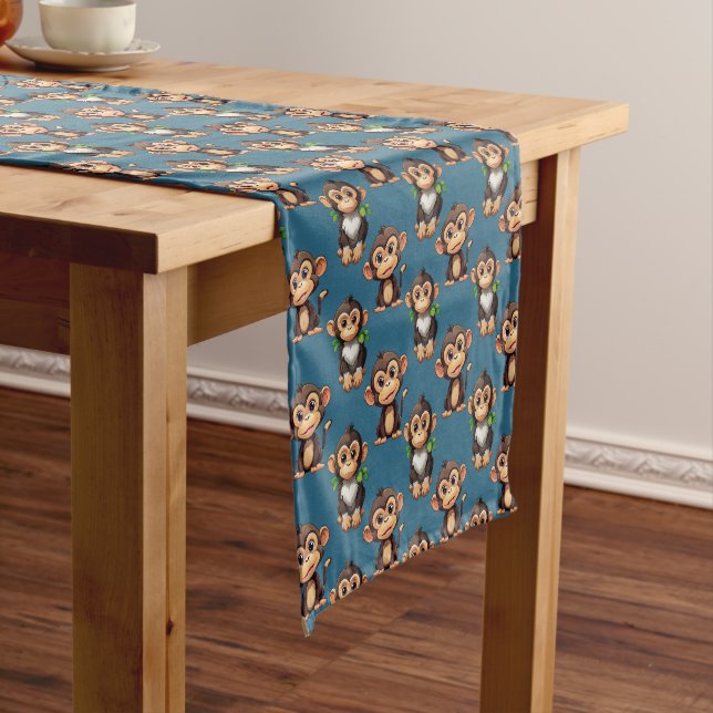 Monkey Pattern Design Blue  Short Table Runner (In Situ)