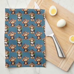 Monkey Pattern Design Blue Tea Towel