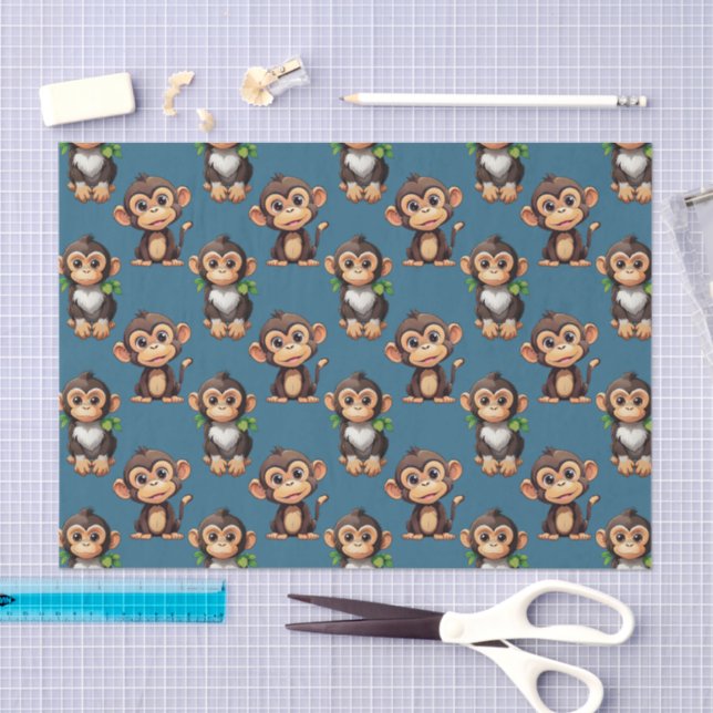 Monkey Pattern Design Blue  Tissue Paper (Craft)