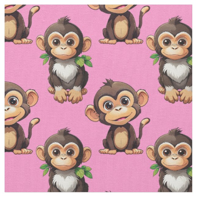Monkey Pattern Design Pink  Fabric (Close Up)