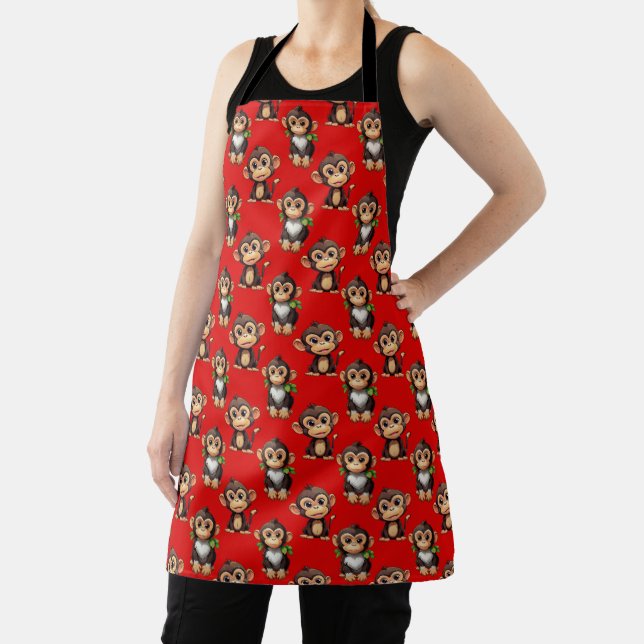 Monkey Pattern Design Red Apron (Insitu)