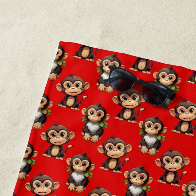 Monkey Pattern Design Red Beach Towel (In Situ)