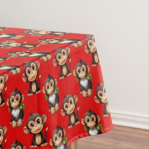 Monkey Pattern Design Red Tablecloth