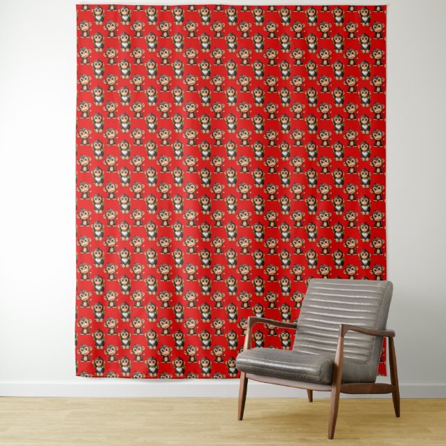 Monkey Pattern Design Red Tapestry (In Situ)