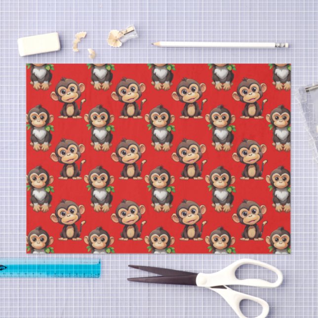 Monkey Pattern Design Red Tissue Paper (Craft)