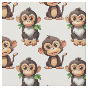 Monkey Pattern Design White Fabric