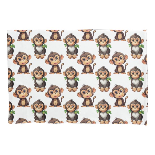 Monkey Pattern Design White  Pillowcase (Front)