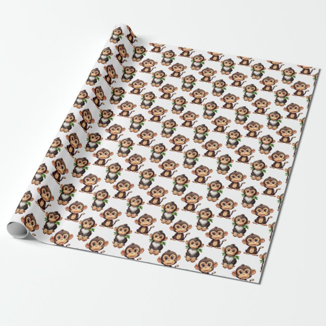 Monkey Pattern Design White  Wrapping Paper (Unrolled)