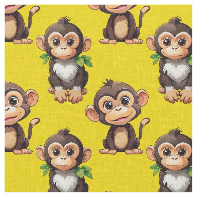 Monkey Pattern Design Yellow  Fabric (Close Up)