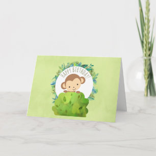 Monkey Peeking Out from Behind a Bush Birthday Card