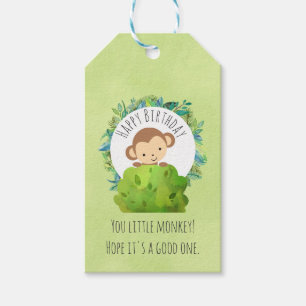 Monkey Peeking Out from Behind a Bush Birthday Gift Tags