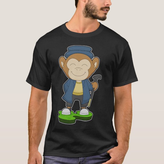Monkey Pensioner Walking stick T-Shirt (Front)