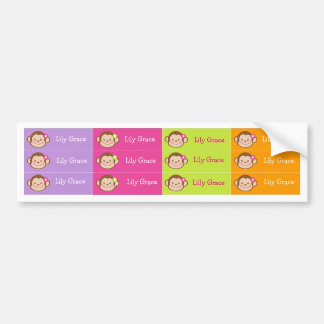 Monkey Personalised Kids name Waterproof Labels (Front)