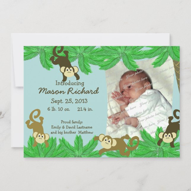 Monkey Photo Birth Announcement (Front)
