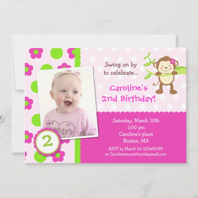 Monkey Photo Birthday Party Invitation (Front)