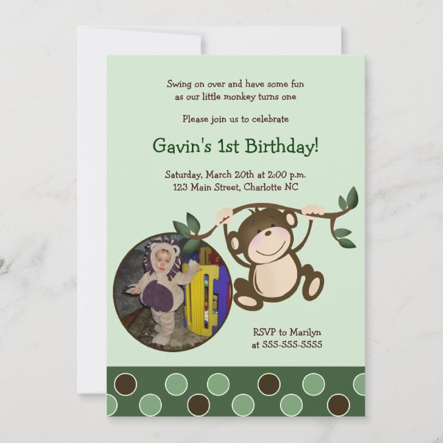 MONKEY PLAY *PHOTO* Birthday invitation 5x7 (Front)