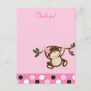 Monkey Play Pink 4x5 Flat Thank you note Card